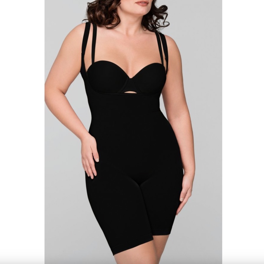 NEW Body Wrap The Smooth Catwalk Underbust Long-Leg Shaper w/ Straps 44305 Black